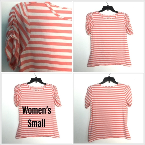 Women’s IZOD S Small 4 - 6 Crewneck Shirt Top Peach Stripes Short Sleeves Cotton - Picture 1 of 6